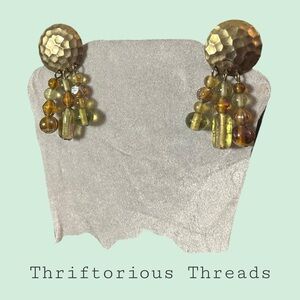 Vintage Gold Beaded Dangle Clip On Earrings